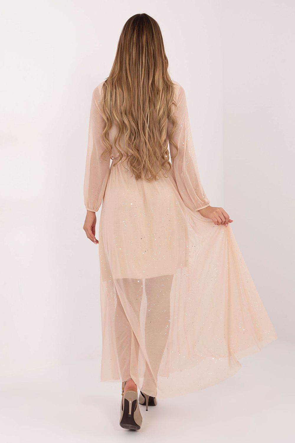image-Italy Moda Mesh Maxi Dress with Tie Belt