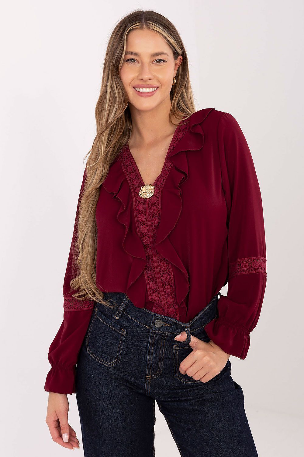 image-Women's Blouse Italy Moda V-Neck Long Sleeve Viscose