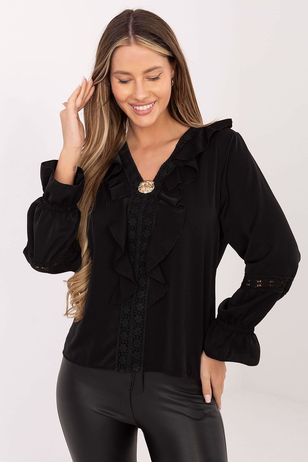 image-Women's Blouse Italy Moda V-Neck Long Sleeve Viscose