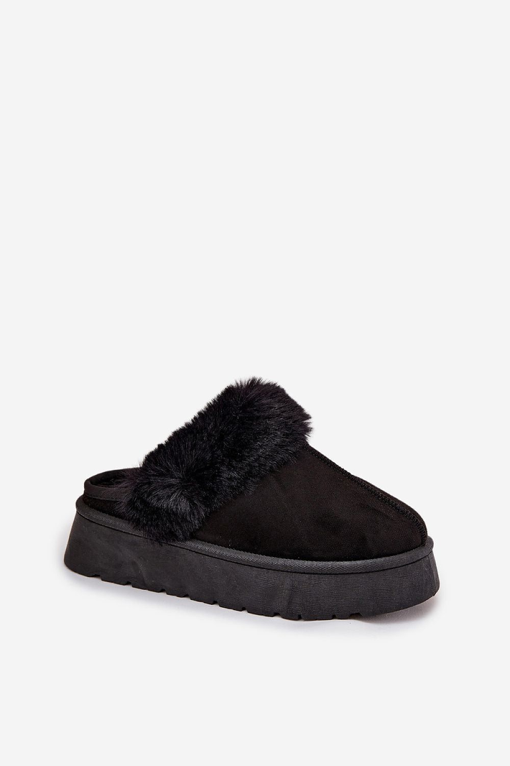 image-Women's Eco Suede Platform Slippers with Fur Lining