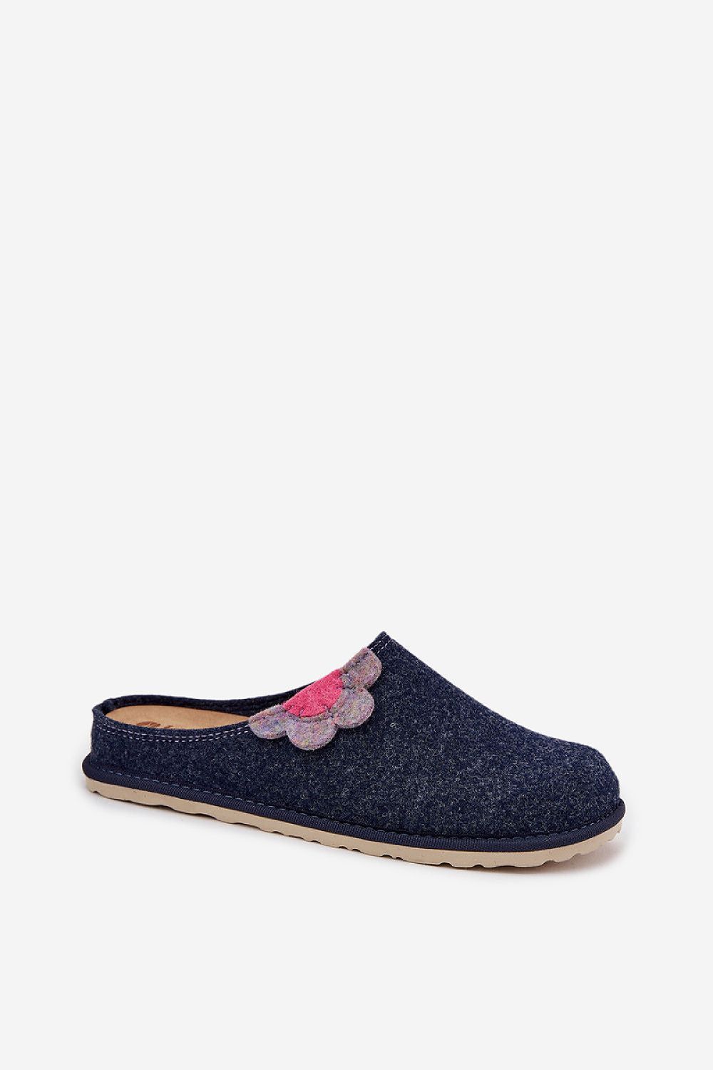 image-Inblu Women's Felt Slippers with Leather Footbed