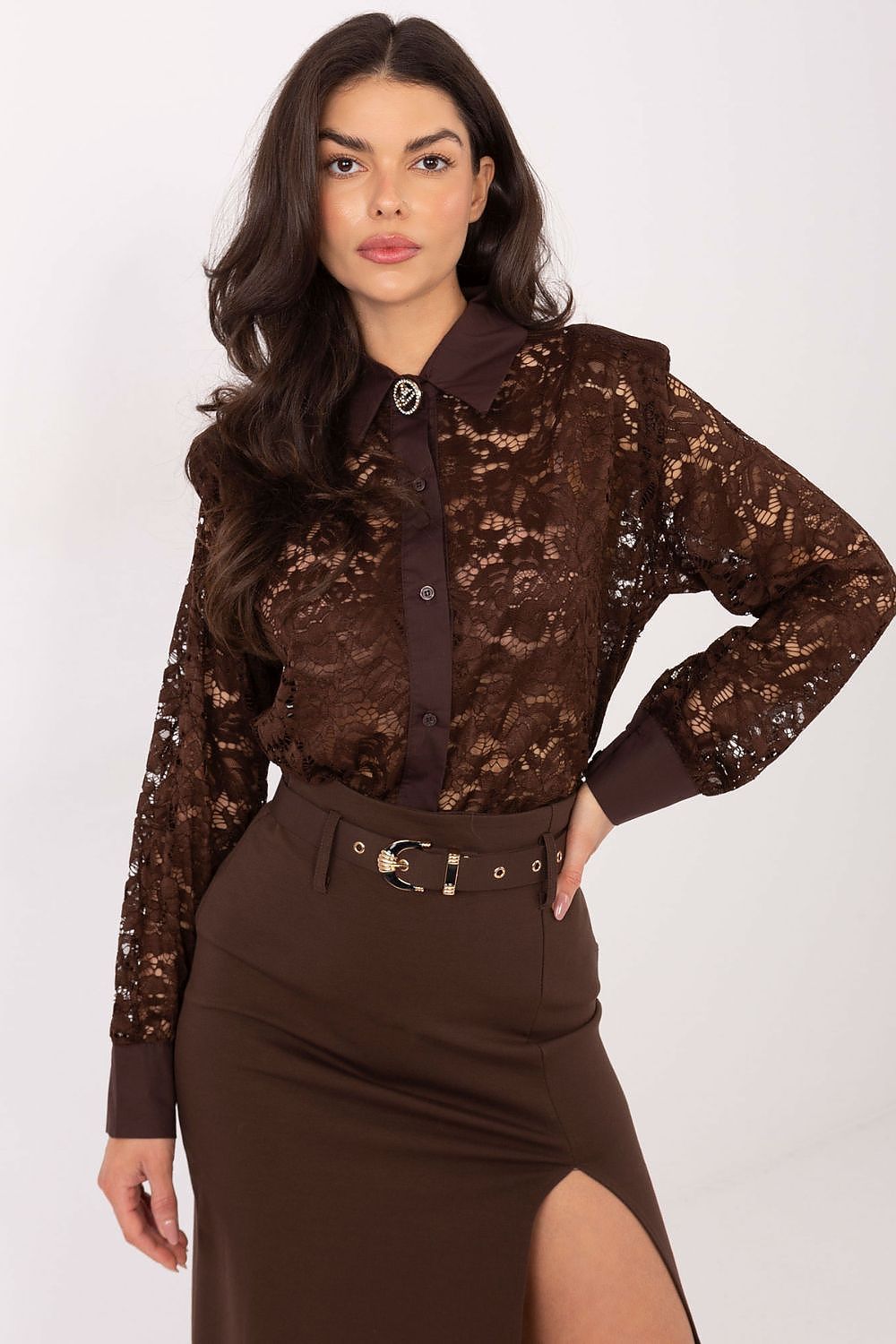 image-Italy Moda Women's Lace Long Sleeve Shirt