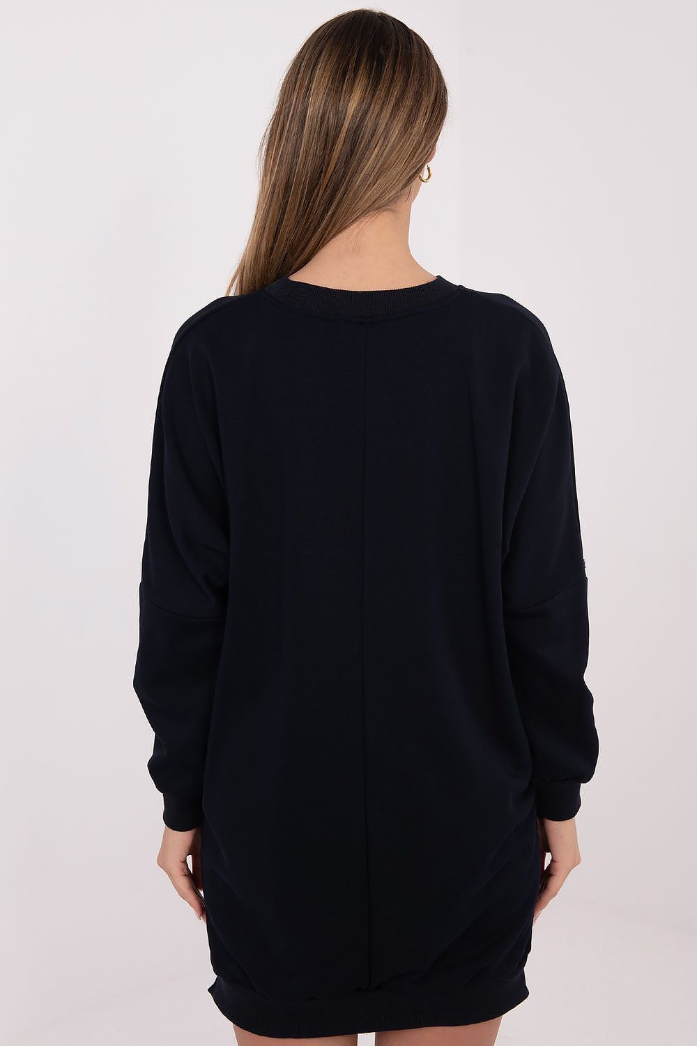 image-Cotton Sweatshirt Dress with Long Sleeves