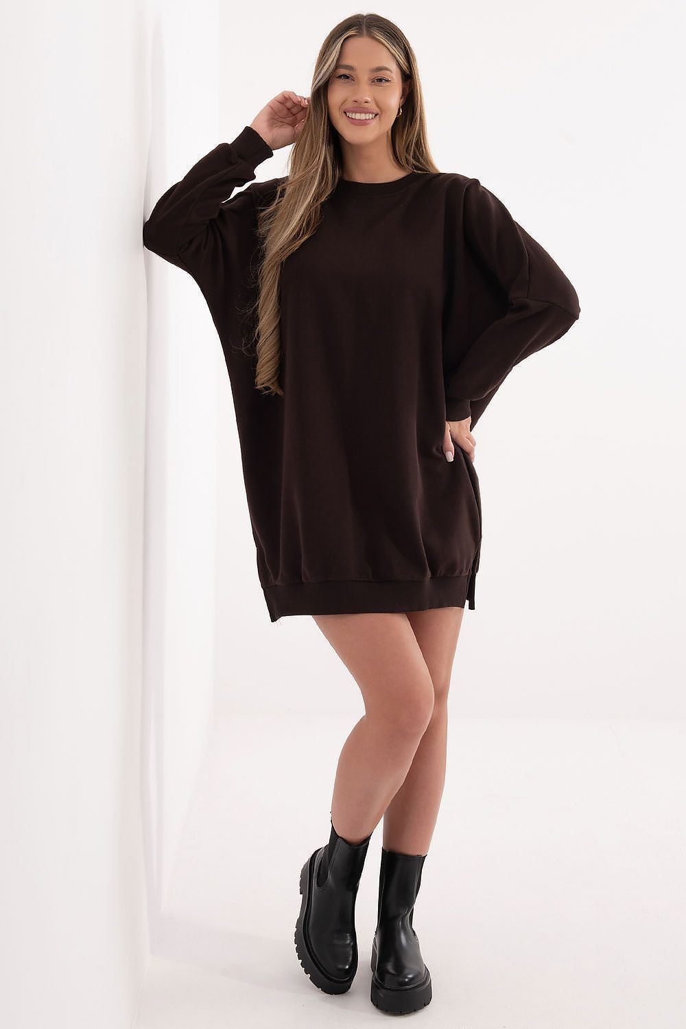 image-Women's Cotton Sweatshirt Dress Long Sleeve
