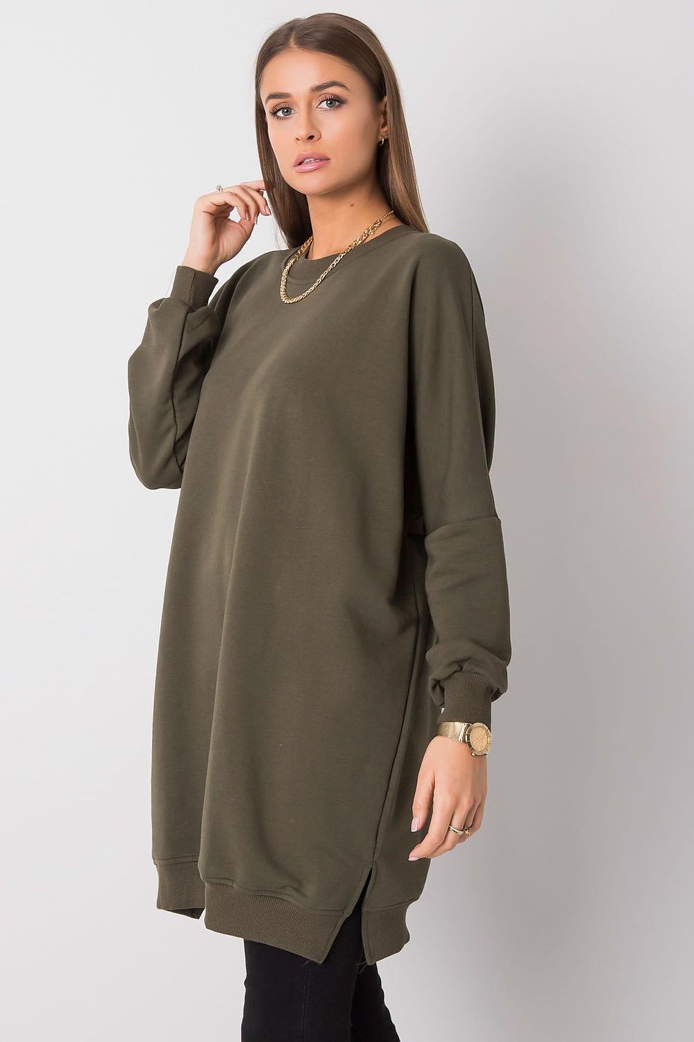 image-Women's Cotton Sweatshirt Dress Long Sleeve