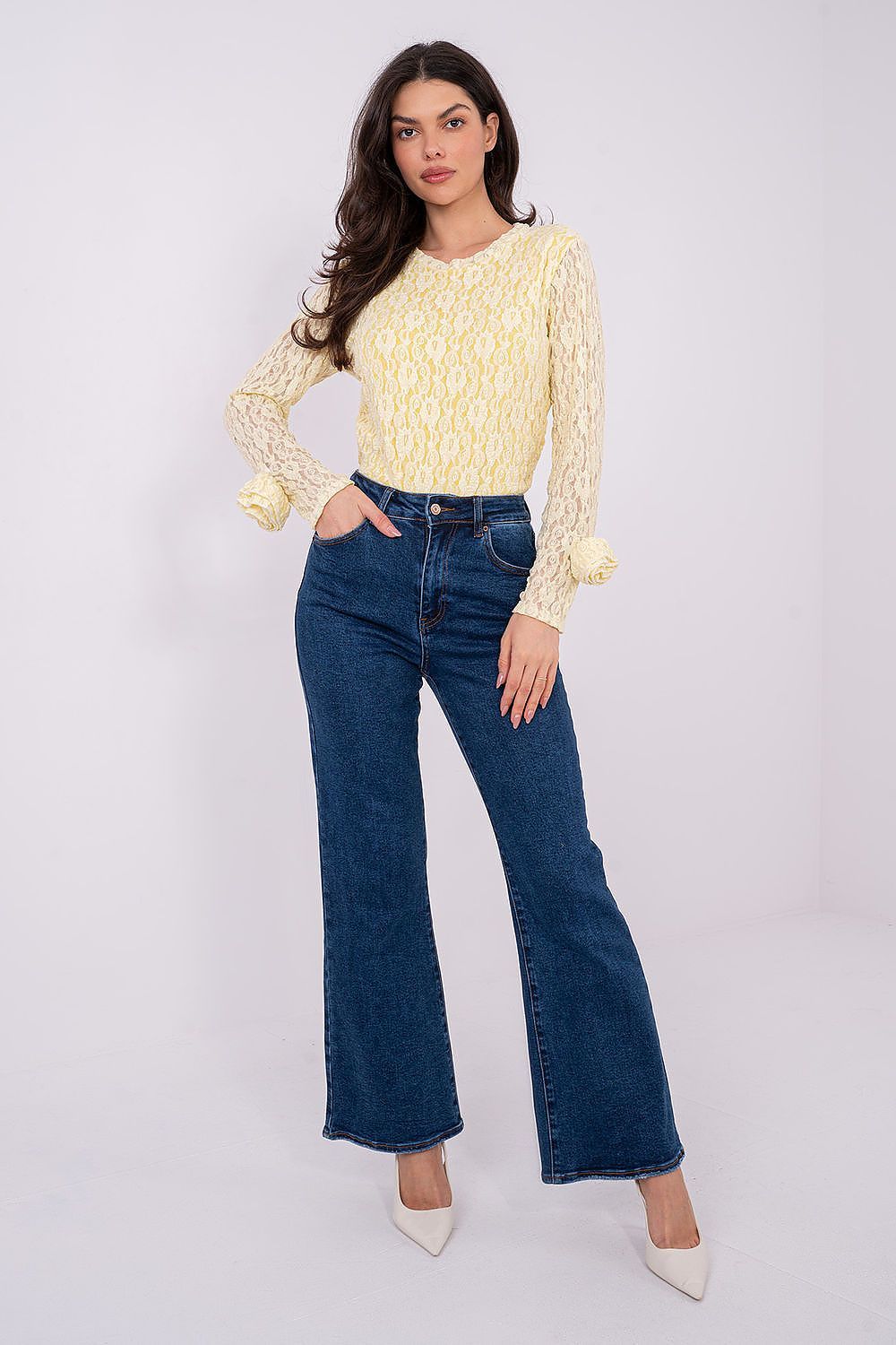 image-Blouse Italy Moda Lace Long Sleeve