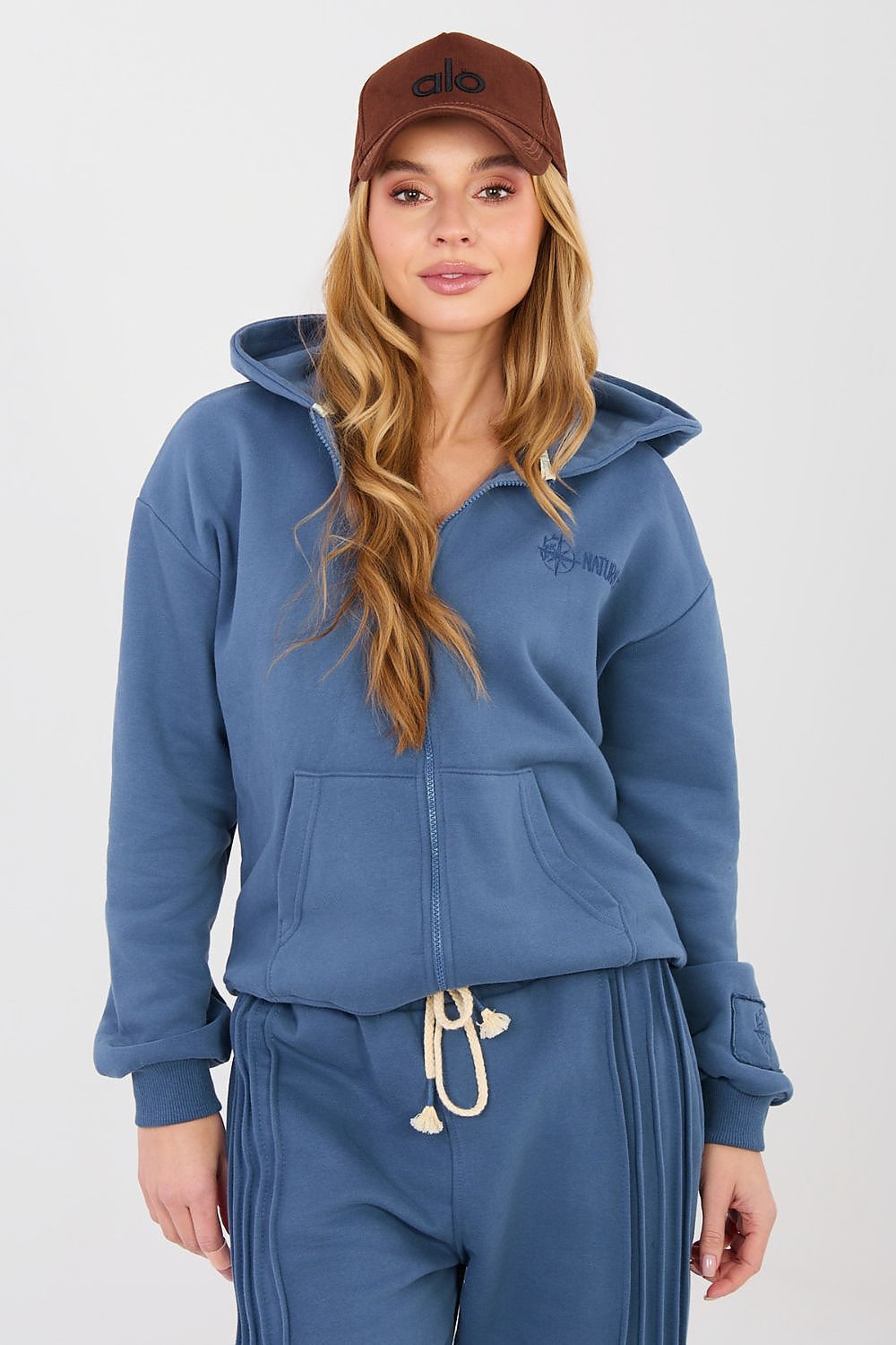 image-Women's Hooded Zip-Up Sweatshirt with Embroidery - Cotton Blend
