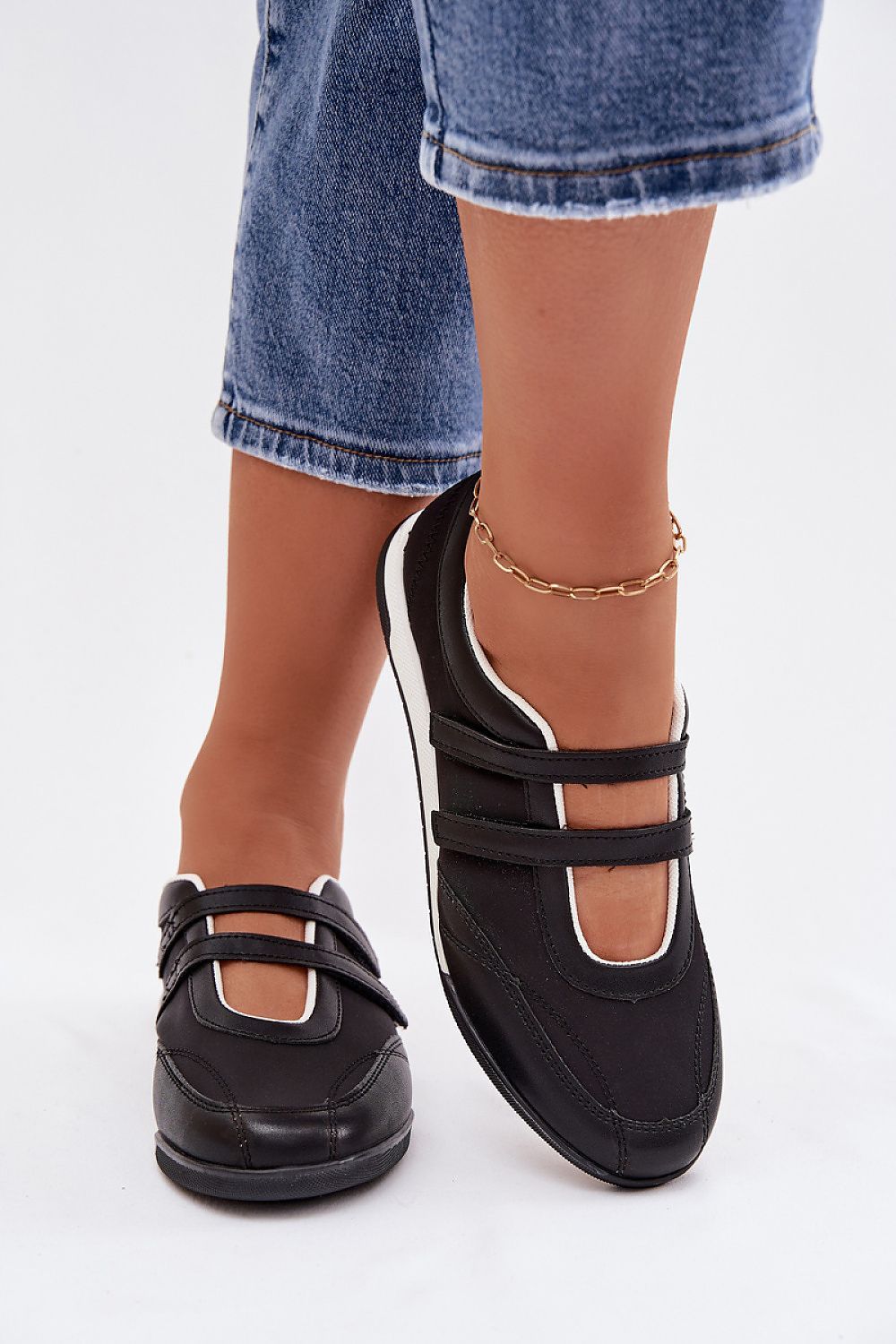 image-Women's Sporty Eco Leather Ballet Flats with Straps