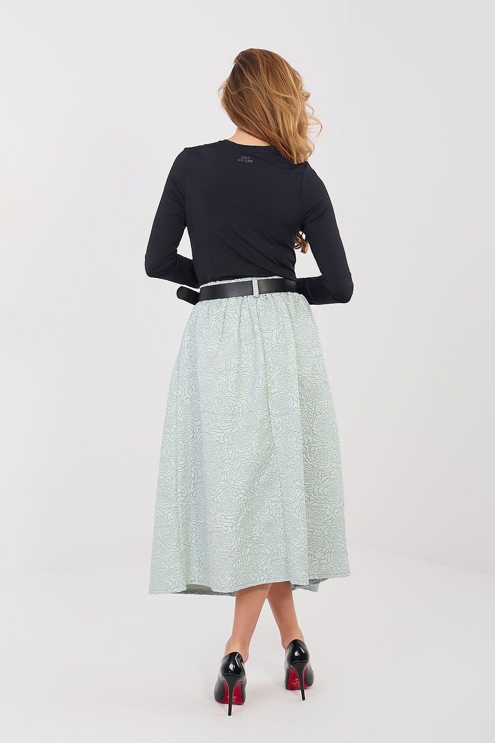 image-Rue Paris Floral Flared Midi Skirt - One Size Black