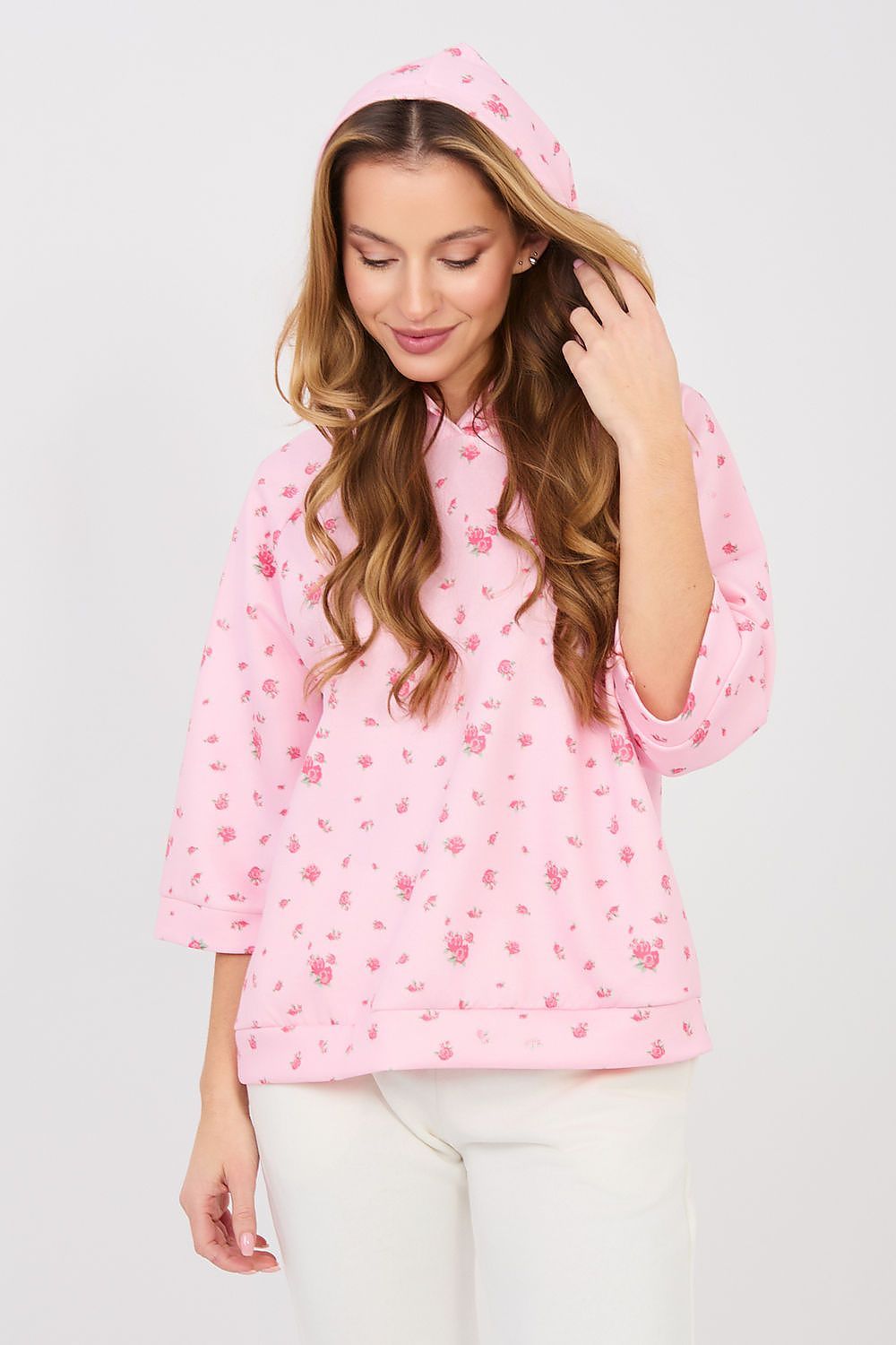 image-Women's Floral 3/4 Sleeve Sweatshirt - Italy Moda One Size