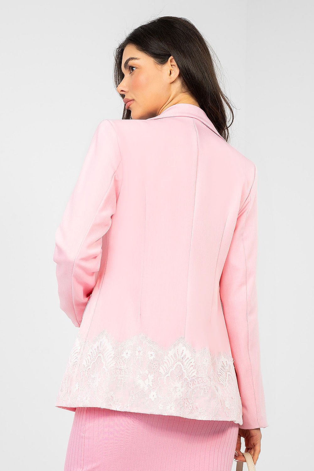 image-Women's Elegant Blazer with Lace Trim - One Size Fits All