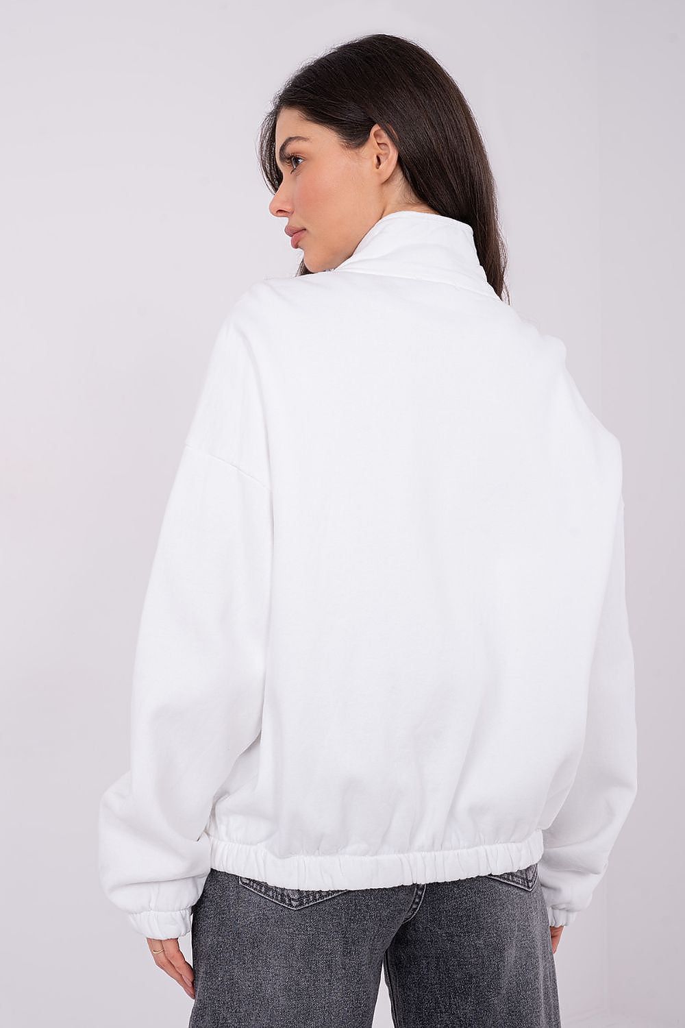 image-Women's Zip-Up Sweatshirt with Stand-Up Collar - Cotton One Size
