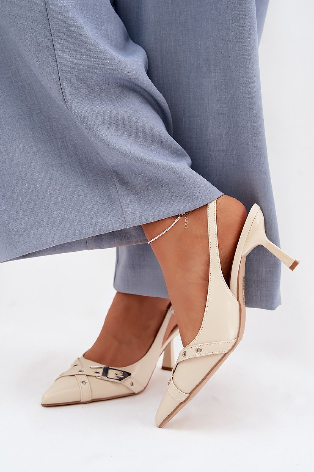 image-Women's Eco-Leather Stiletto Heel Sandals - Pointed Toe 7cm