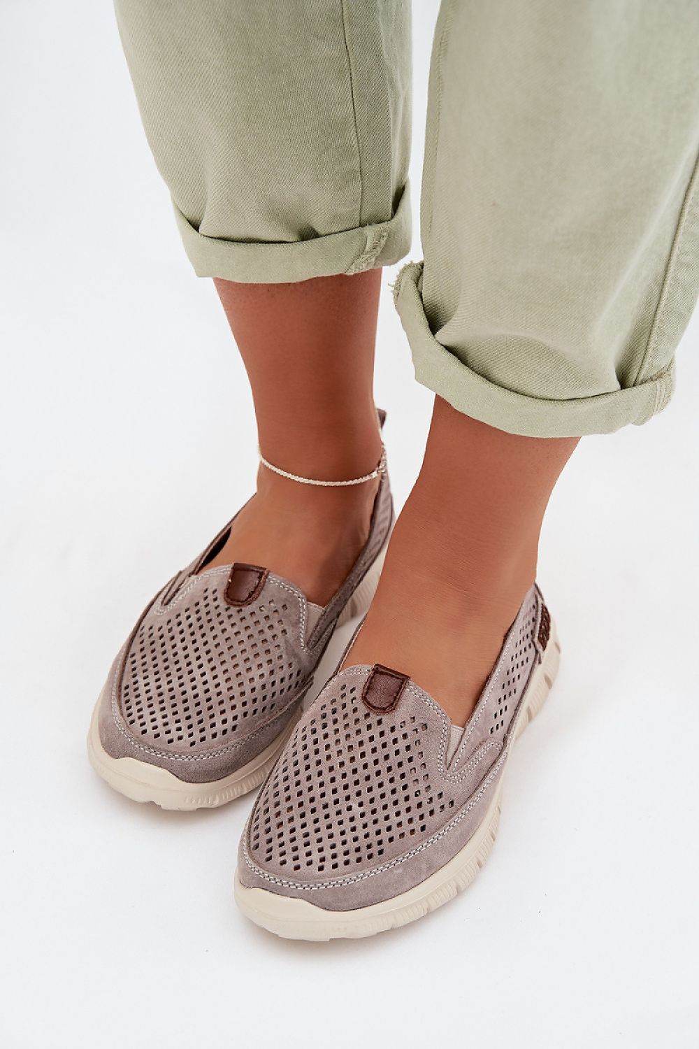 image-Women's Suede Perforated Loafers - Lightweight Comfort Shoes