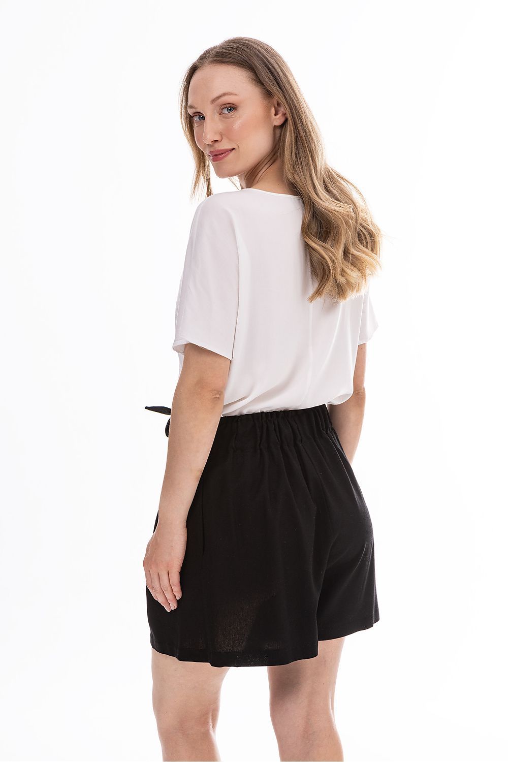 image-Awama High-Waist Linen Blend Shorts with Decorative Belt
