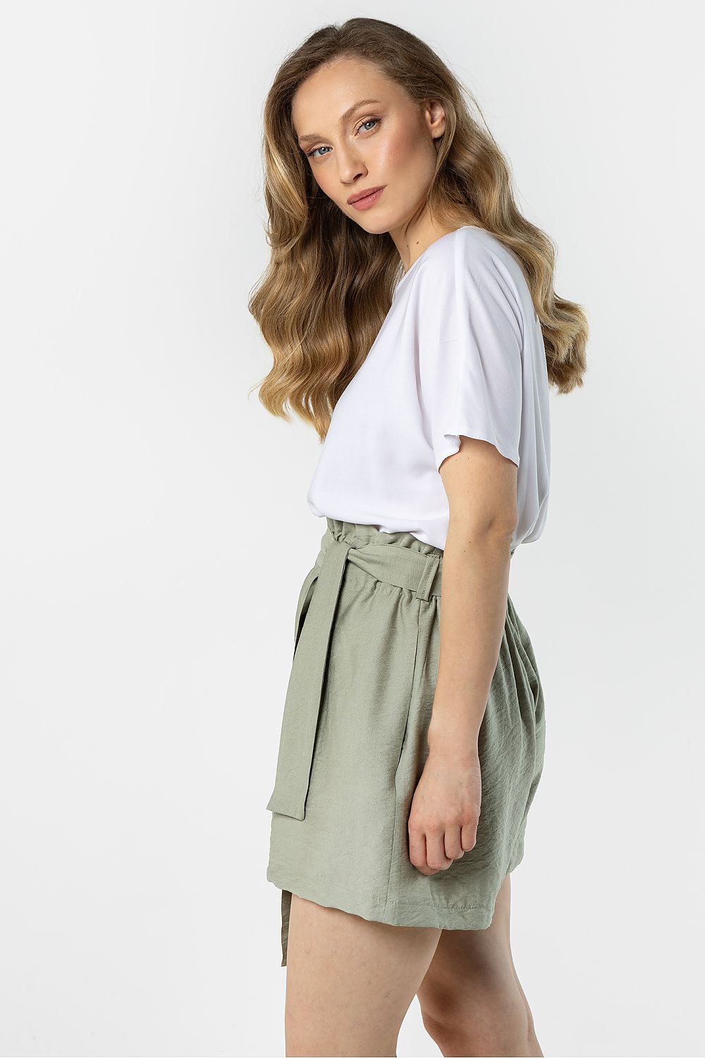 image-Awama High-Waisted Loose Summer Shorts with Tie Waist