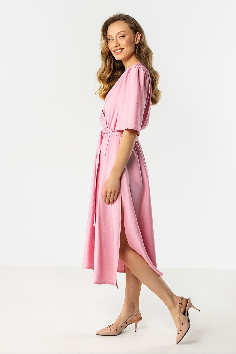 image-Awama Midi Wrap Day Dress - V-Neck Flared Silhouette