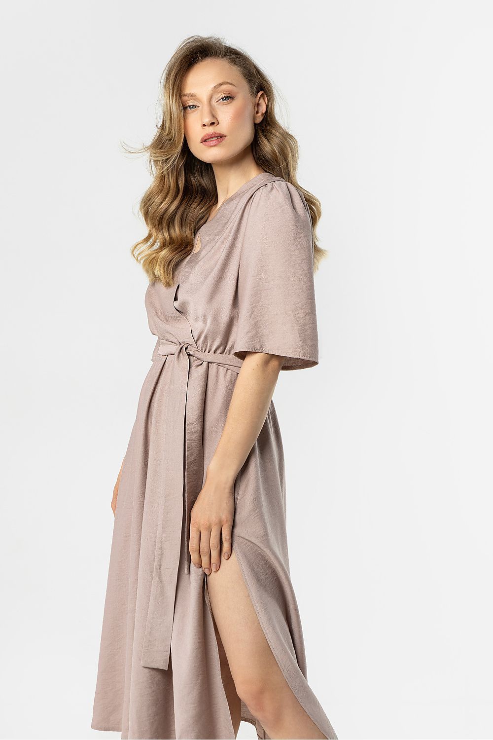 image-Awama Midi Wrap Day Dress - V-Neck Flared Silhouette