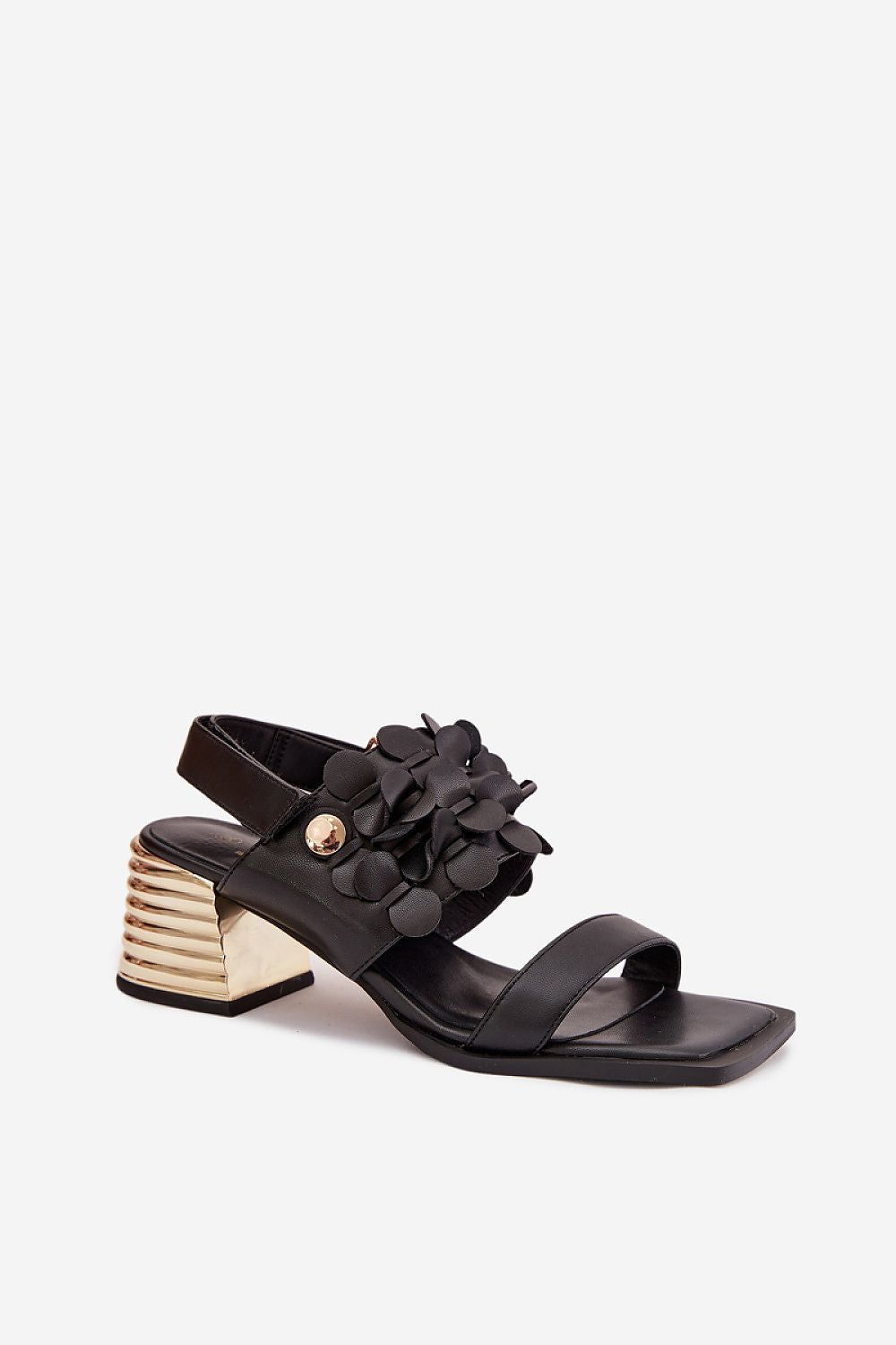image-Women's Natural Leather Heel Sandals - 6cm Square Toe Velcro