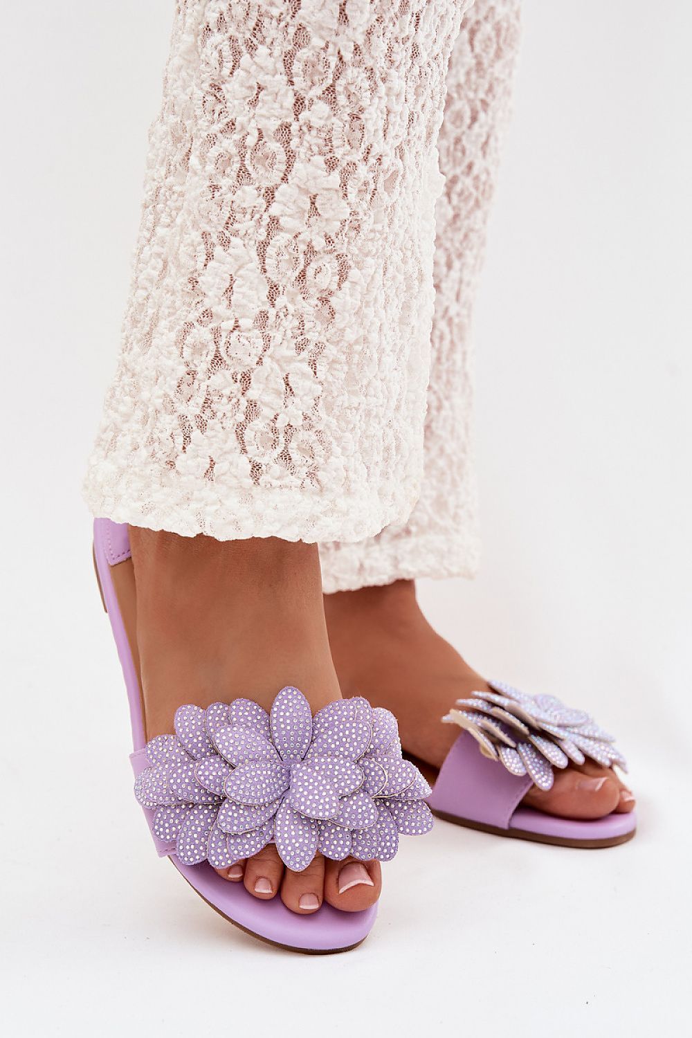 image-Women's Flat Sandals - Faux Leather Flip-Flops with 1cm Heel