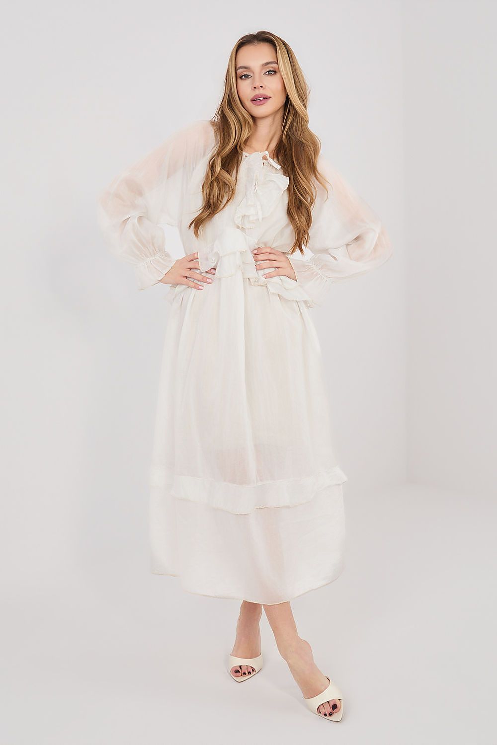 image-Italy Moda Boho Midi Day Dress - Puffy Sleeve Viscose Summer Dress