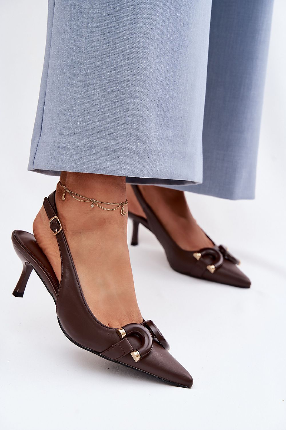 image-Women's Pointed Toe Heeled Sandals - Eco Leather 6cm Heel