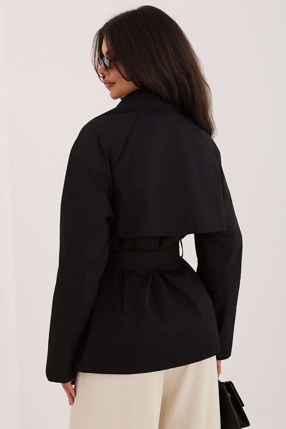 image-Rue Paris Women's Short Trench Coat with Belt - One Size