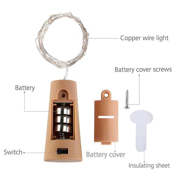 image-2m 20 LED String Light Bottle Stopper Warm White