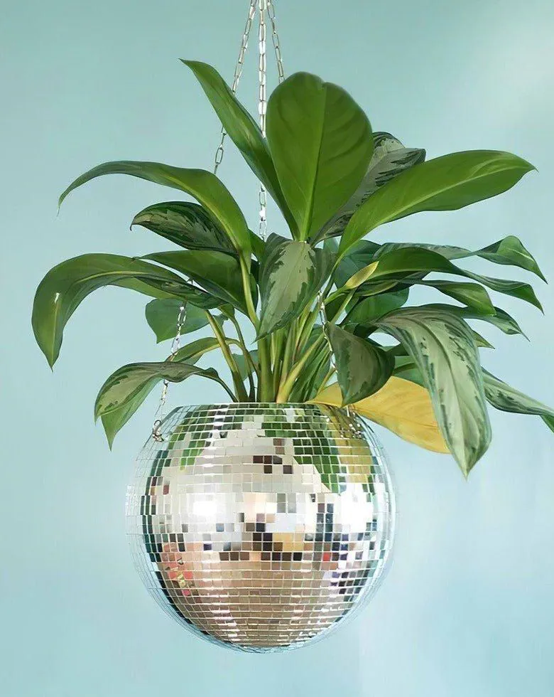 image-Eclectic Whimsical Disco Ball Hanging Planters for Herbs