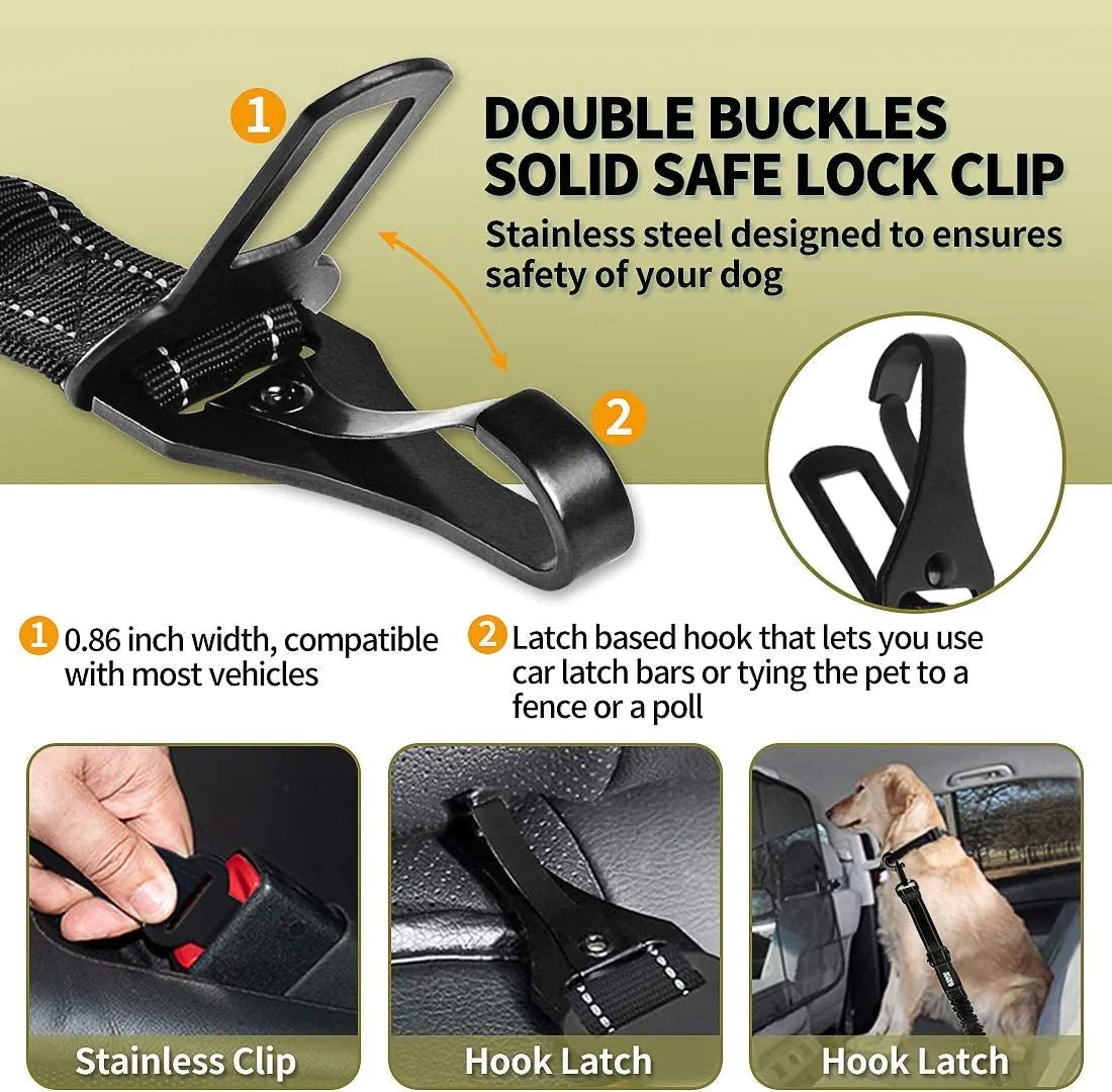 image-2-Pack Adjustable Dog Car Seat Belt - Elastic & Reflective