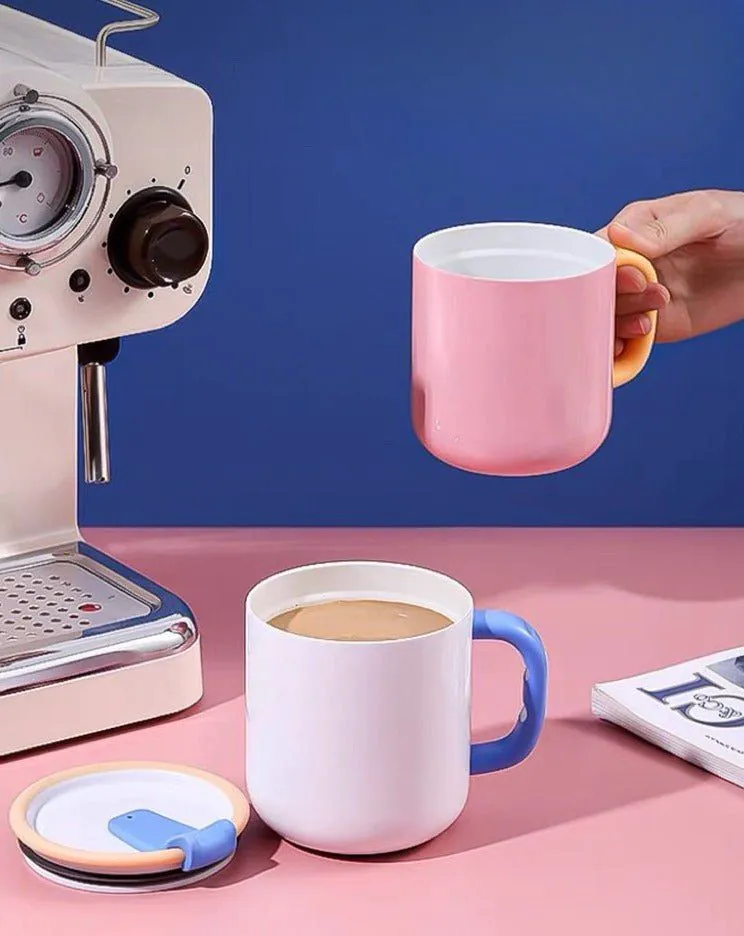 image-Dopamine Vacuum Insulated Coffee Mug with Lid & Handle - 400ml