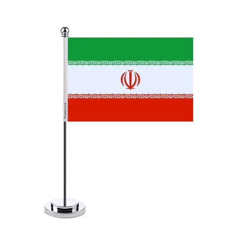image-Iran Desk Flag - 14x21 cm with 30 cm Stainless Steel Pole 