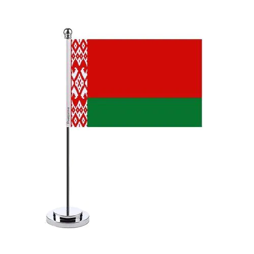 image-Belarus Desk Flag - 14x21 cm with Stainless Steel Pole 