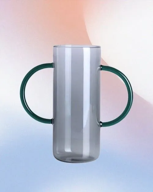 image-Dual-handle Dopamine Glass Flower Vase - Handblown Cylinder 