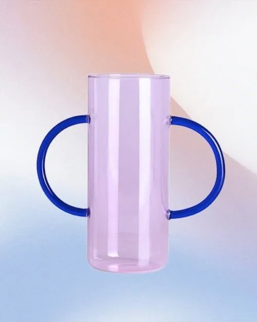 image-Dual-handle Dopamine Glass Flower Vase - Handblown Cylinder 