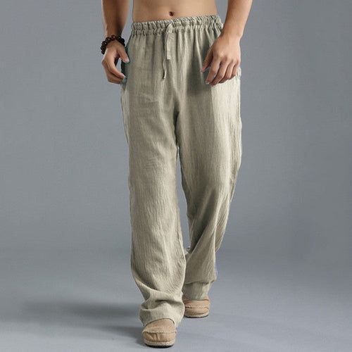 image-Men's Breathable Linen Casual Pants 