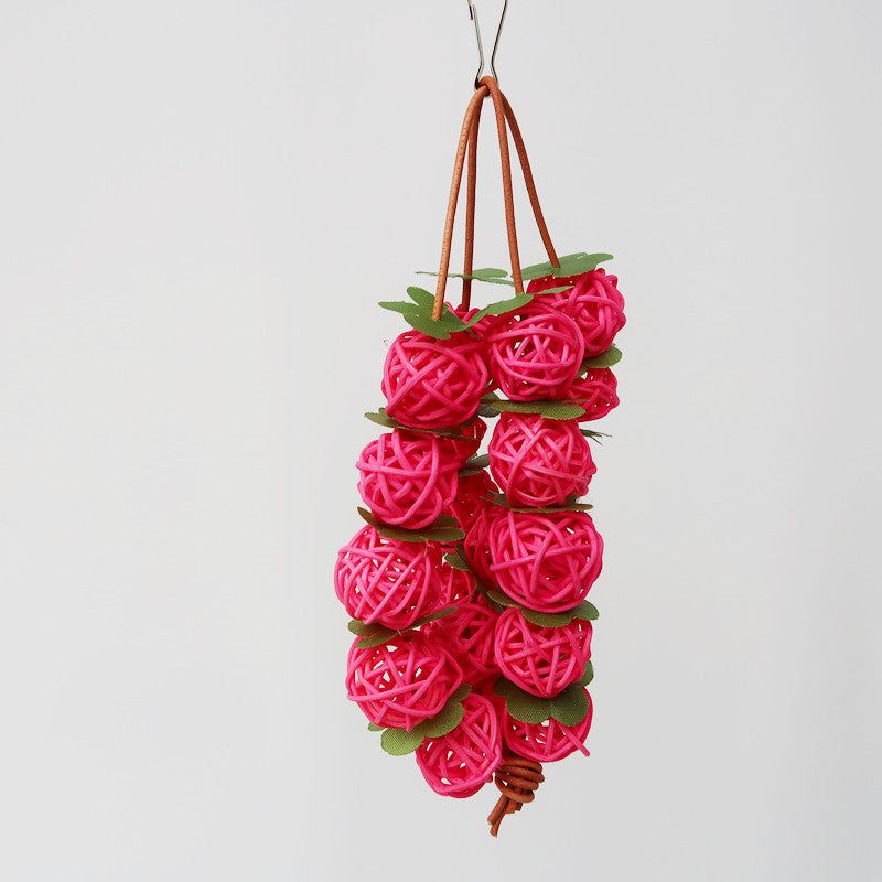 image-Wooden Parrot Chew Toy, Pink, 25cm, Rattan