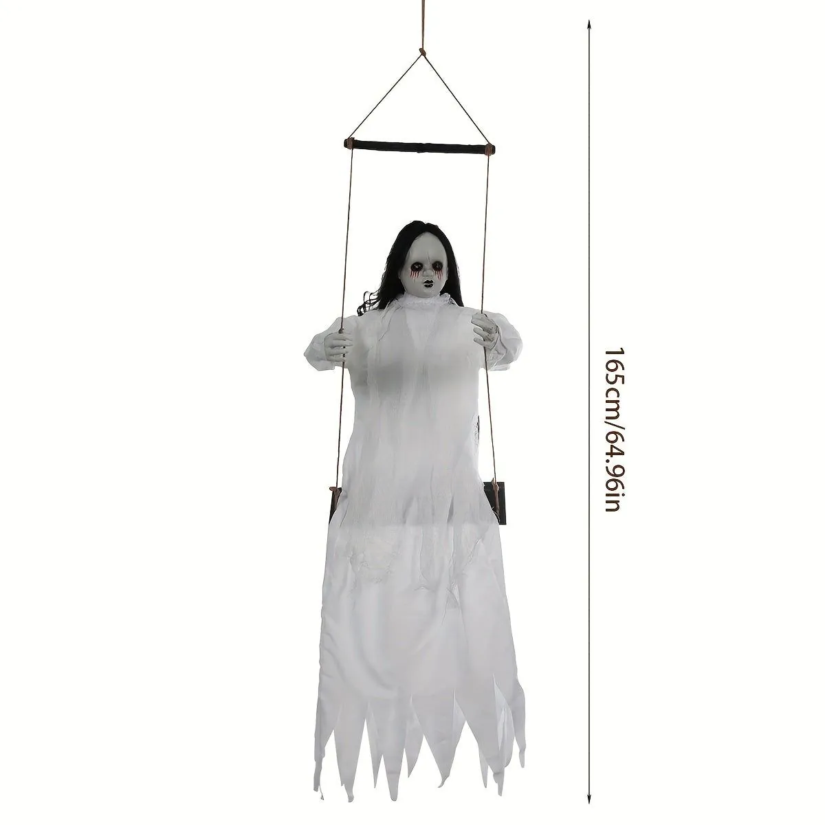 image-Sound-Activated Hanging Halloween Swing Ghost - White 165cm