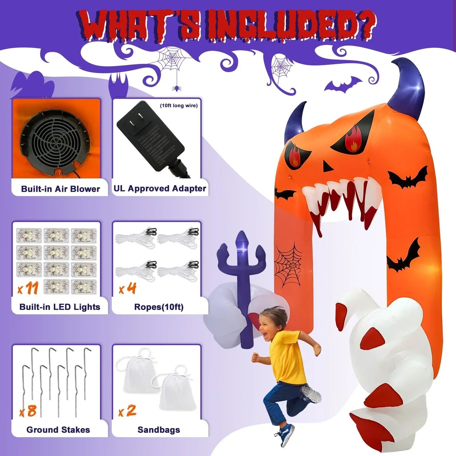 image-NNEOBA 12.5FT Inflatable Devil Pumpkin Arch with LEDs