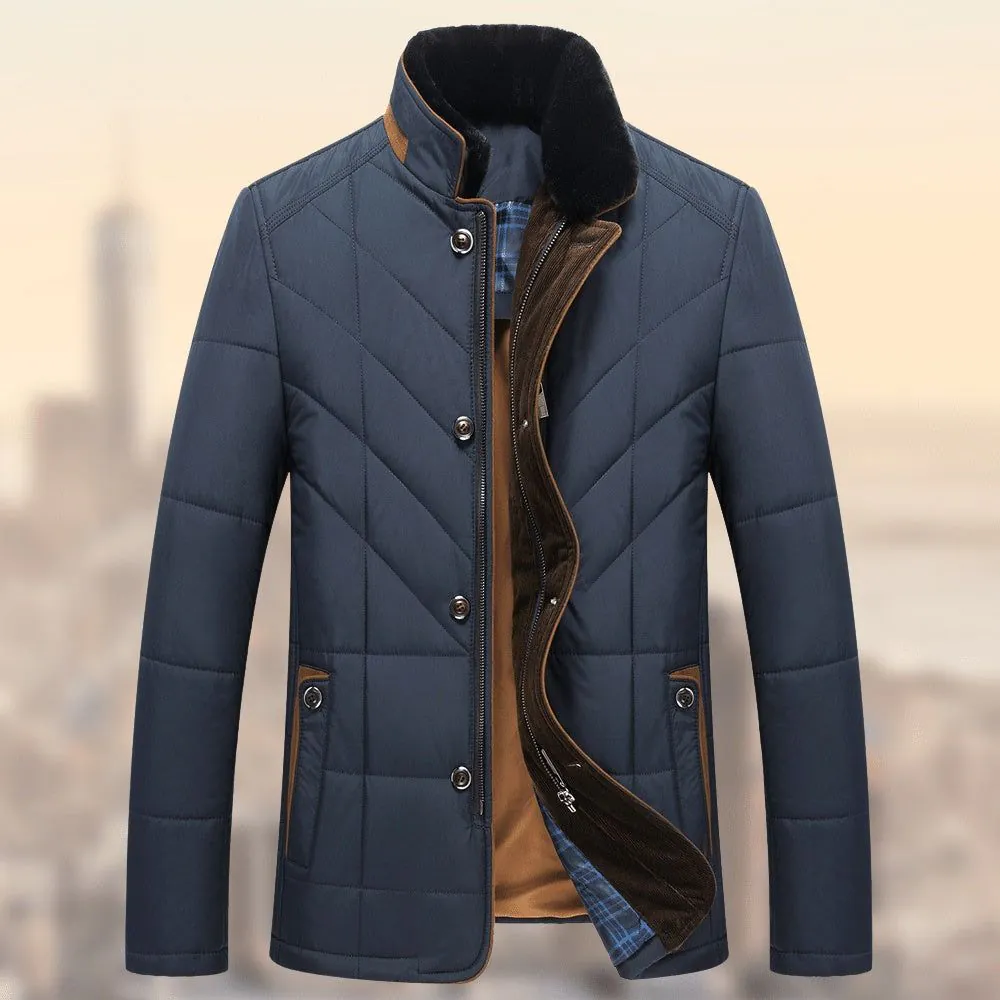 image-Elderly Padded Jacket - Winter Wear for Dad - Thick Polyester Fiber