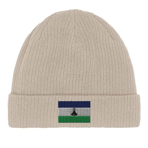 image-Lesotho Flag Embroidered 100% Cotton Beanie - Black