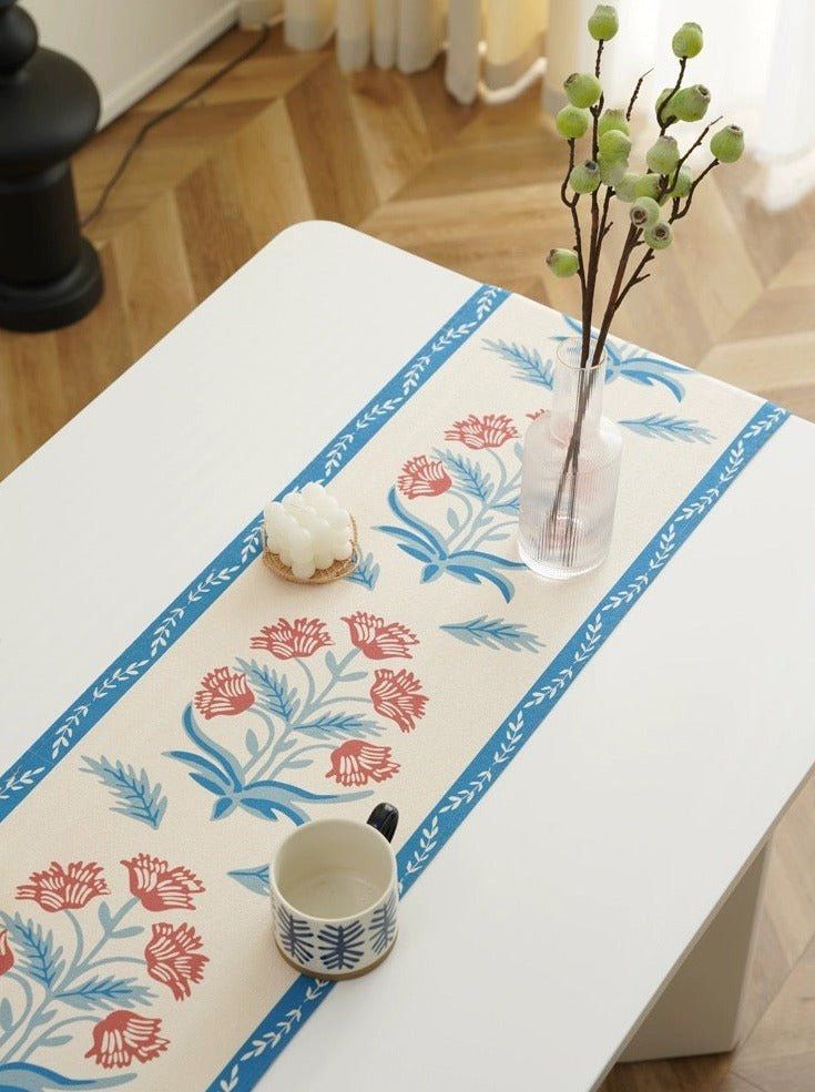 image-French Style Floral Table Runner - Elegant Garden Pattern 