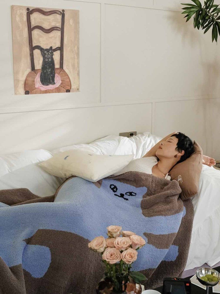 image-Funky Cat Throw Blanket - Cute Whimsical Earthy Tone