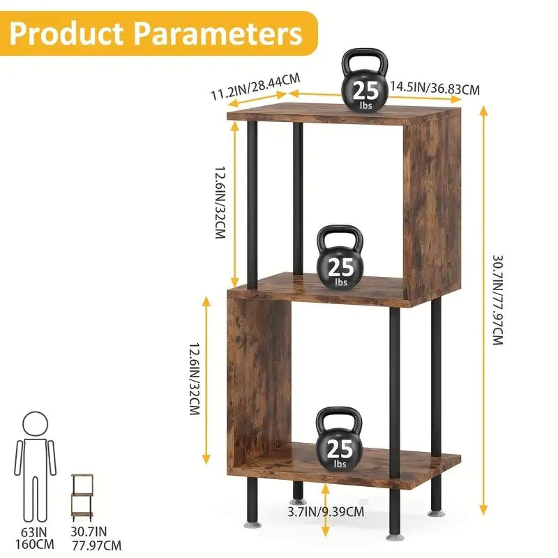 image-Wooden 3-Layer Tiered Bookcase Storage Organizer - Brown