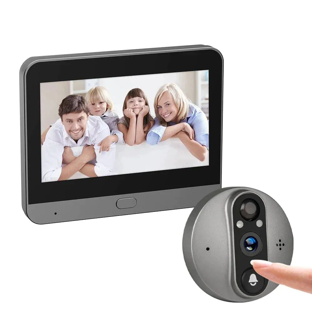 image-Nneoba 3MP WiFi Smart Peephole Camera Doorbell - 4.3" LCD