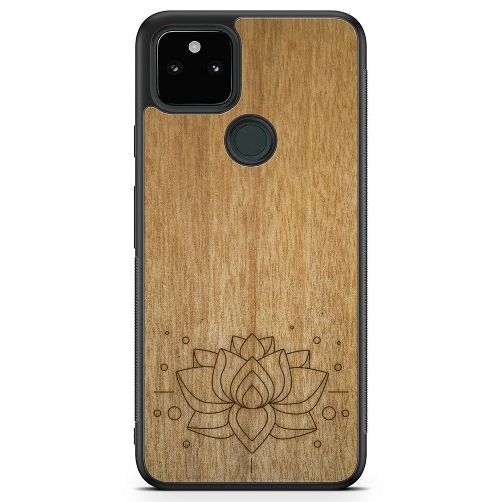 image-Lotus Flower Engraved Wooden Phone Case - Tanganika Wood 