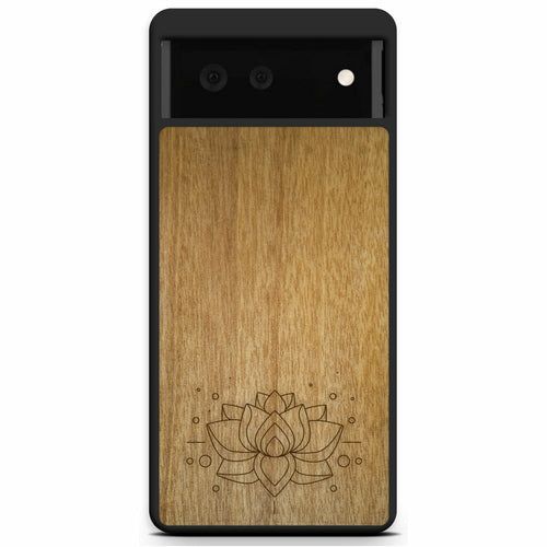 image-Lotus Flower Engraved Wooden Phone Case - Tanganika Wood 