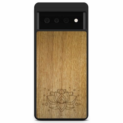 image-Lotus Flower Engraved Wooden Phone Case - Tanganika Wood 