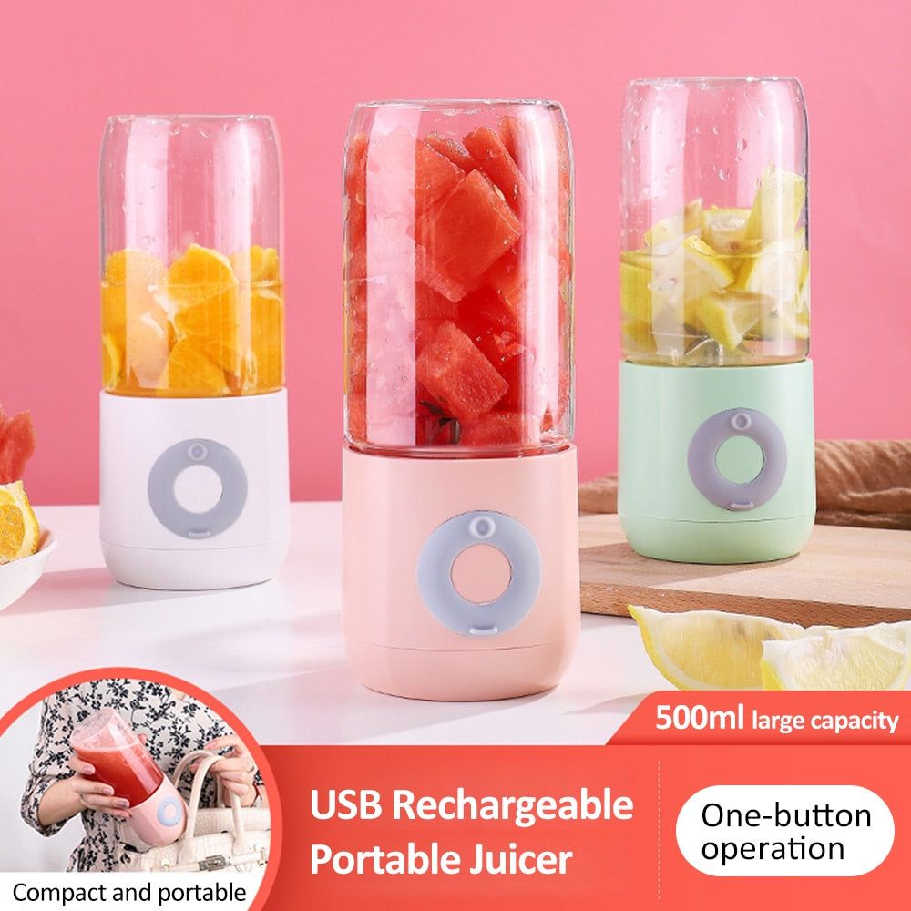 image-Mini Portable Blender - 500ml USB Rechargeable 6-Blade Cup
