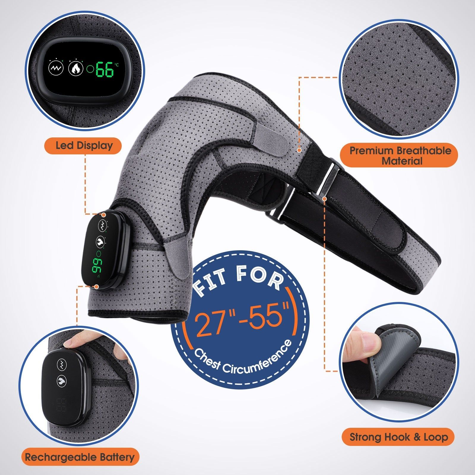 image-Heating Massage Shoulder Brace Support - Neoprene 5000mAh 